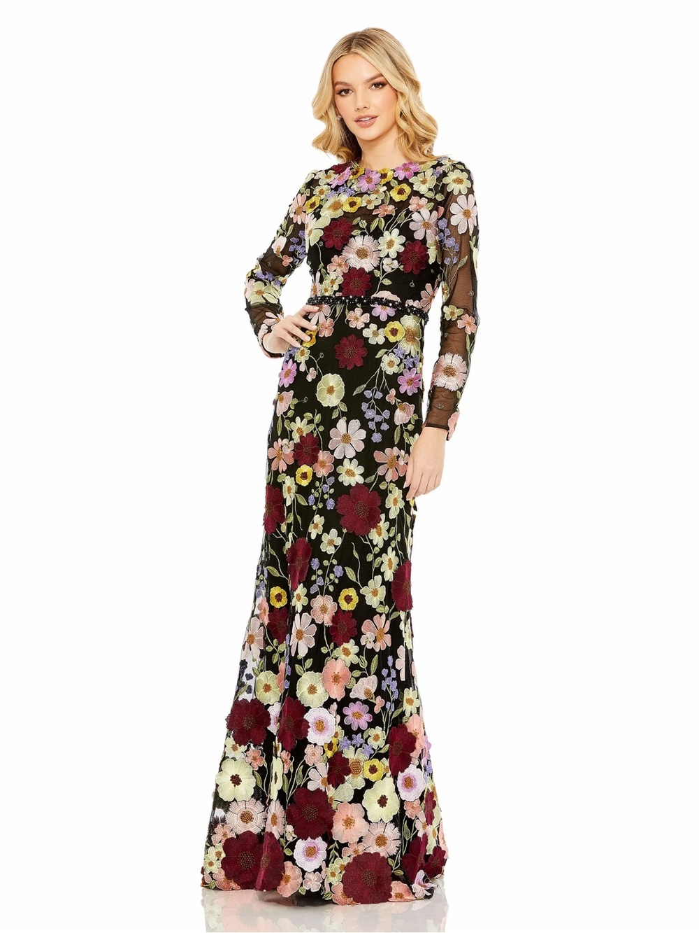Mac Duggal 68201 Floral Embroidered Appliqué Gown Size 14 High Neck NWT